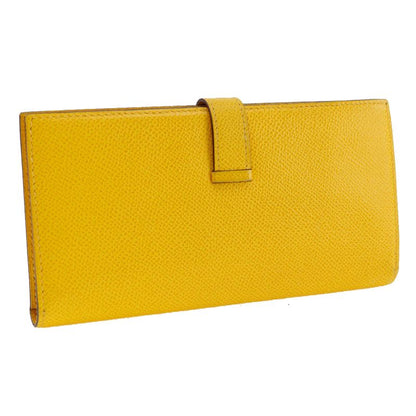 Hermes Bearn Vaux Epson Yellow □J Unisex Long Wallet