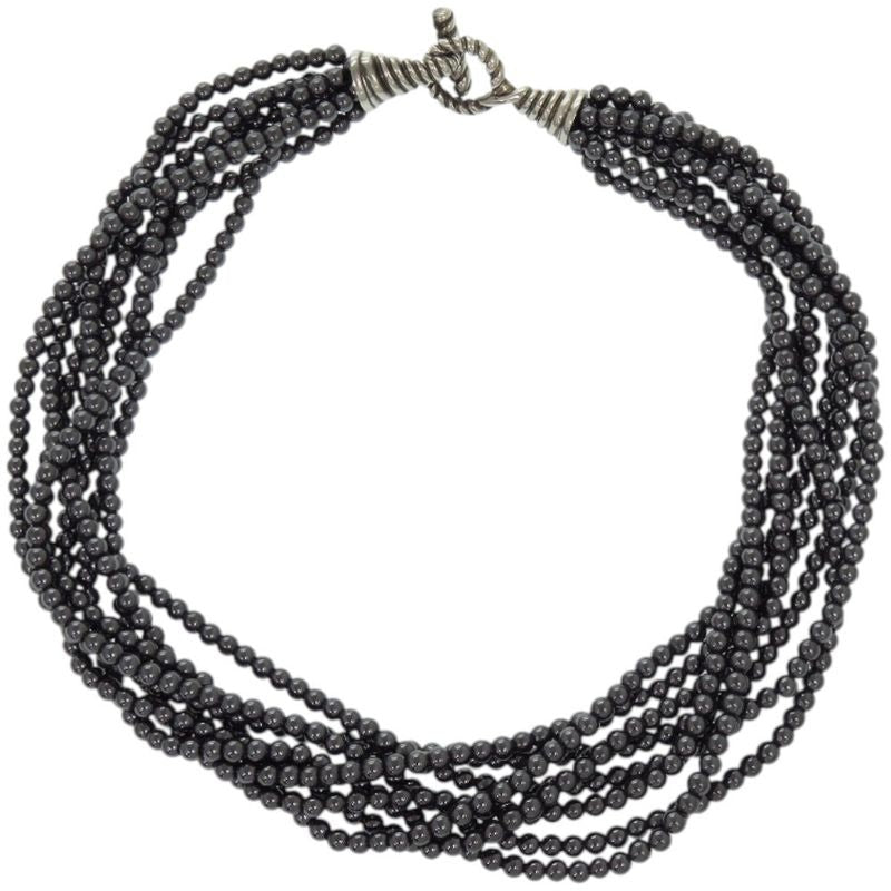 Tiffany & Co 8-strand Choker Beaded Hematite 925 Silver Necklace 0624