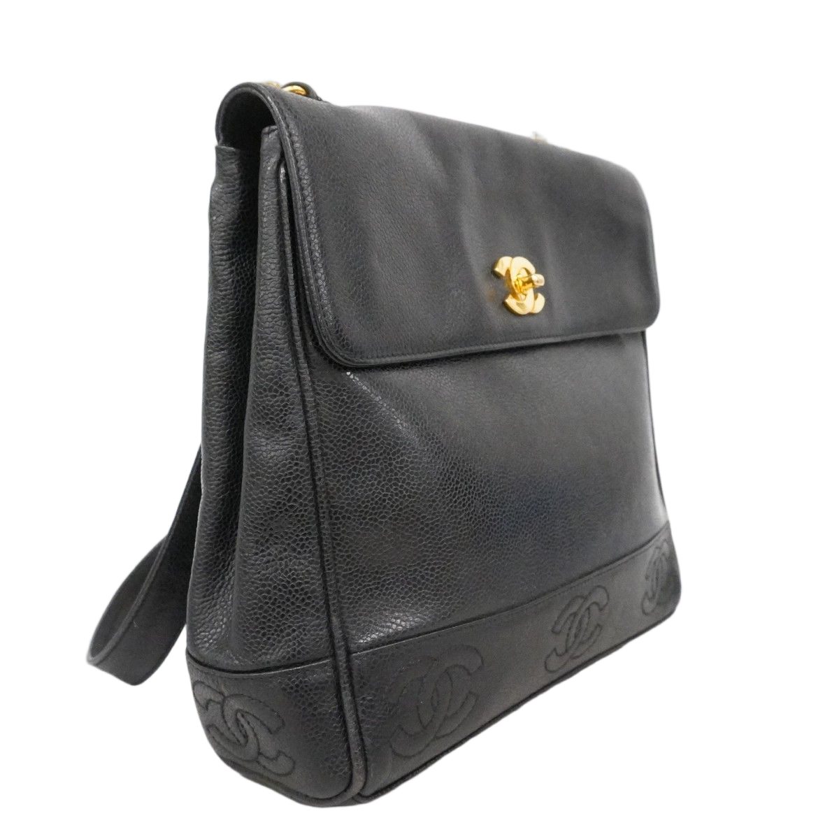 Chanel Shoulder Bag Triple Coco Caviar Leather Black Gold — view 2