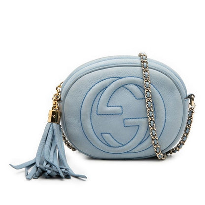 Gucci Interlocking Soho Tassel Chain Shoulder Bag Blue Leather