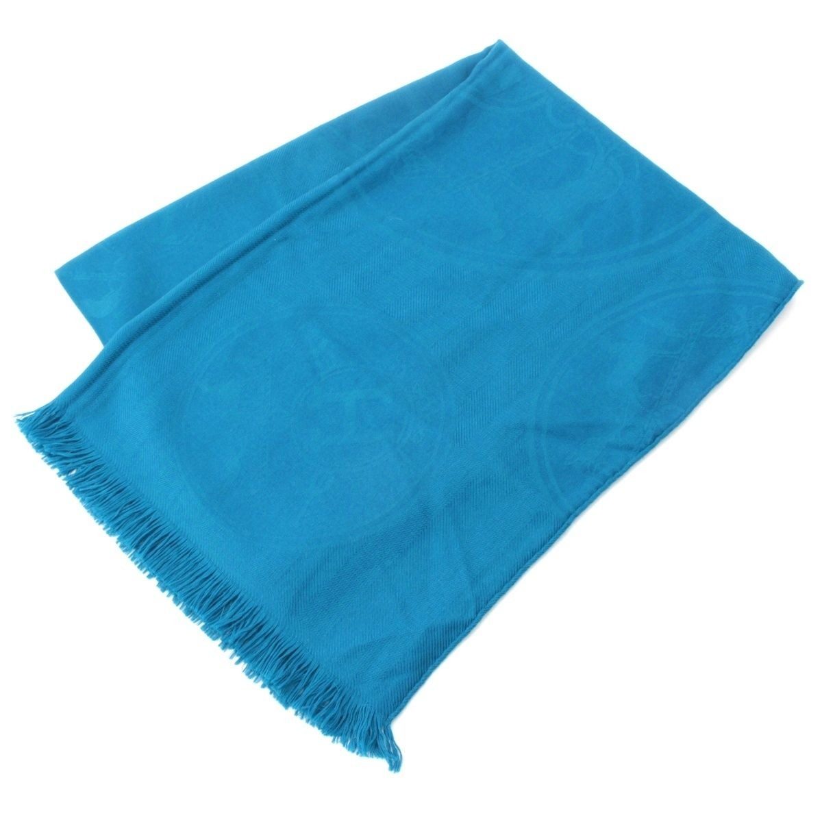 Hermes Cashmere Silk New Libris Shawl Blue Scarf