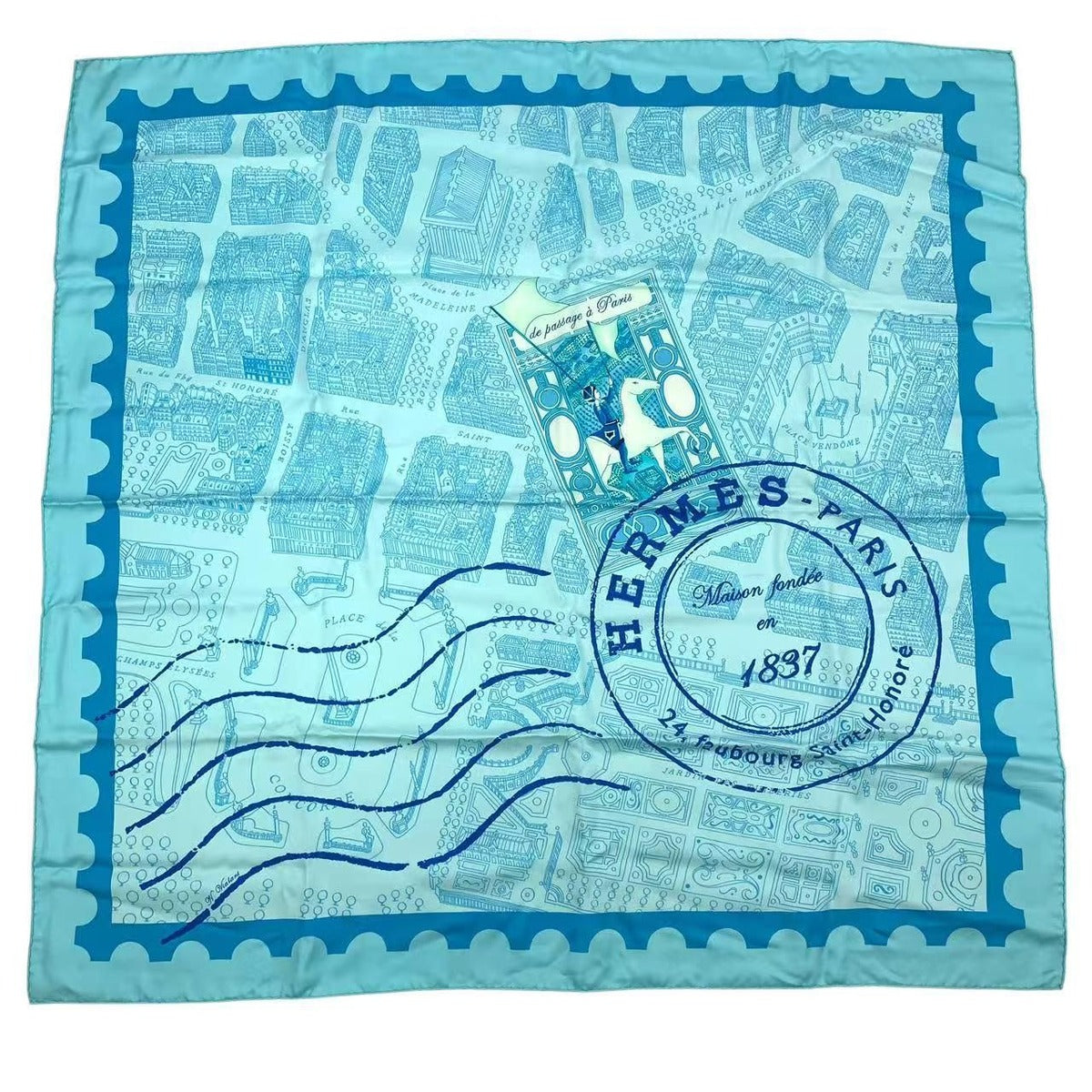 Hermes Carre 90 Silk Scarf de Passage a Paris Blue Box — view 2