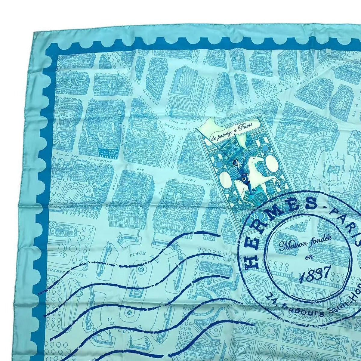 Hermes Carre 90 Silk Scarf de Passage a Paris Blue Box — view 3
