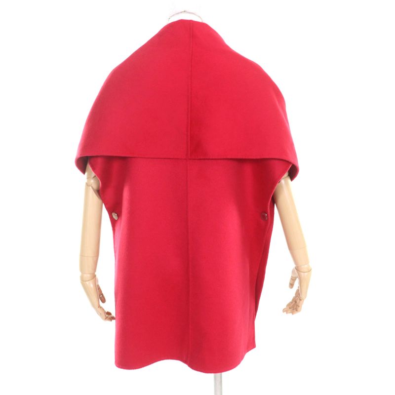 Hermes 21-22aw Leather Belted 100% Cashmere Poncho/cape Coat Red 36 With