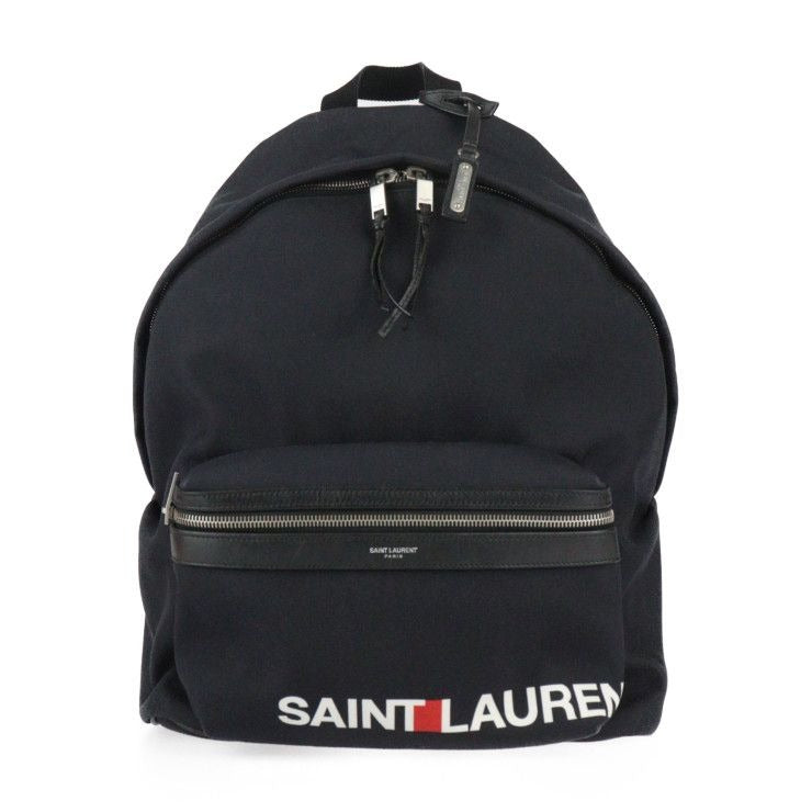 Saint Laurent Paris Backpack Daypack Canvas Leather Black Silver