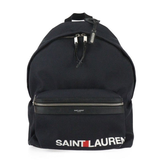 Saint Laurent Paris Backpack Daypack Canvas Leather Black Silver