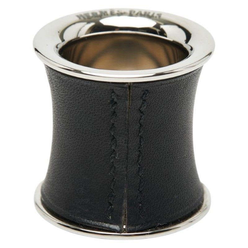 Hermes Tube Shape Silver Black Metal Leather