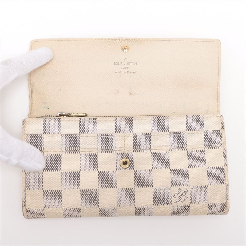 Louis Vuitton Damier Azure Portefeuille Sarah Long Wallet N61735 Ivory Made In