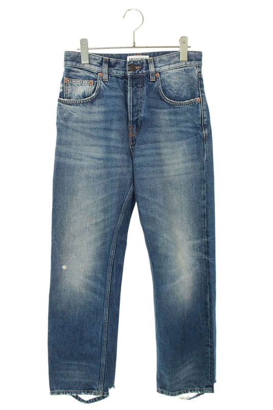 Balenciaga 697885 Tbp48 Slim Fit Damaged Denim Pants Men's 25