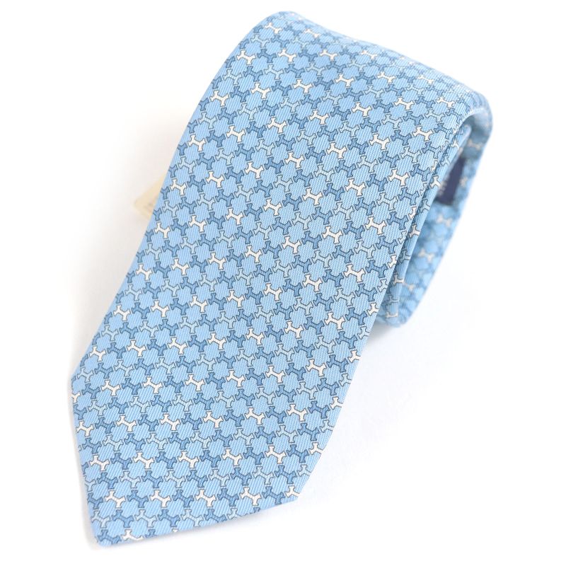 Hermes 100% Silk H Street Total Pattern Regular Tie Light Blue With Box Made