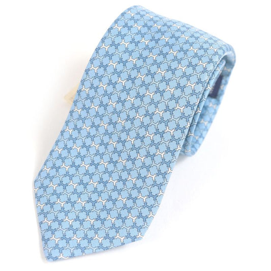Hermes 100% Silk H Street Total Pattern Regular Tie Light Blue With Box Made