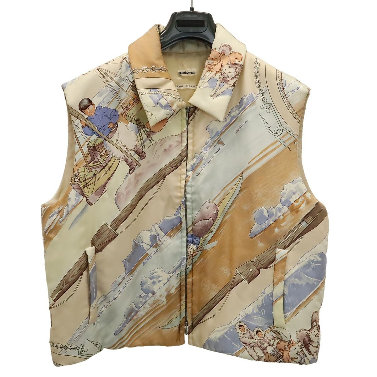 Hermes Silk Vest Down Gronland Greenland Beige Multicolor XL