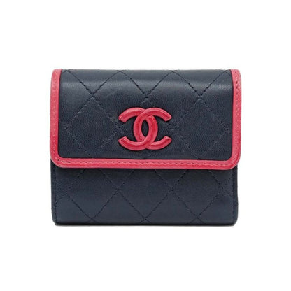 Chanel Trifold Wallet Quilted Bicolor Navy Pink Lambskin