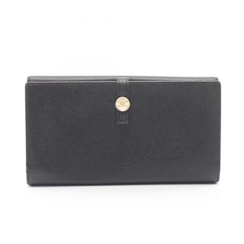 Chanel Bifold Long Wallet Coco Button Black Leather