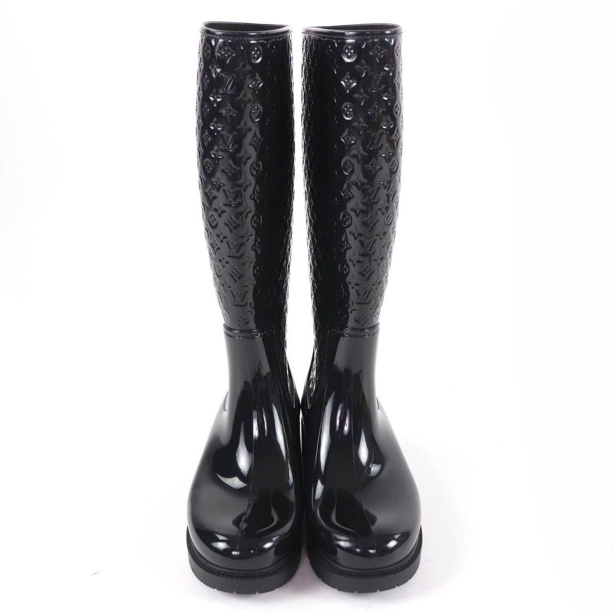 Louis Vuitton Splash Line Monogram Rubber Rain Boots Long Black — view 3