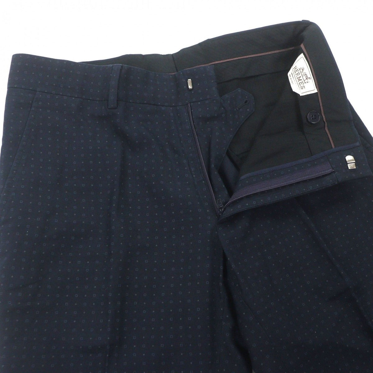 Hermes Cotton Linen All Over Pattern No Tuck Pleated Trousers Pants — view 3