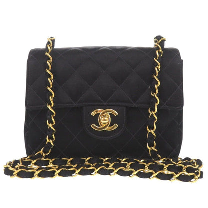 Chanel Mini Quilted Satin Gold Black Shoulder Bag