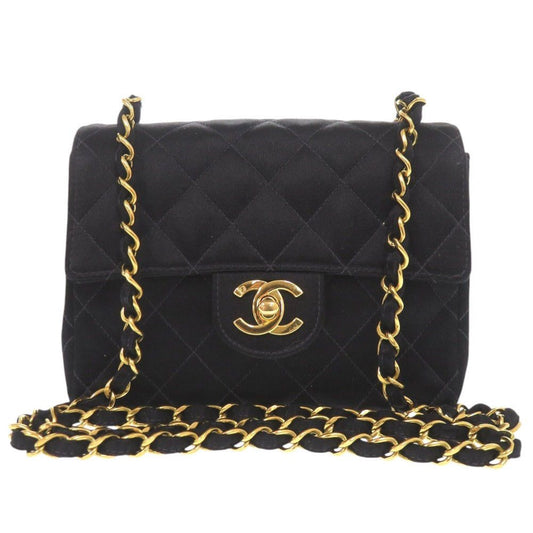 Chanel Mini Quilted Satin Gold Black Shoulder Bag