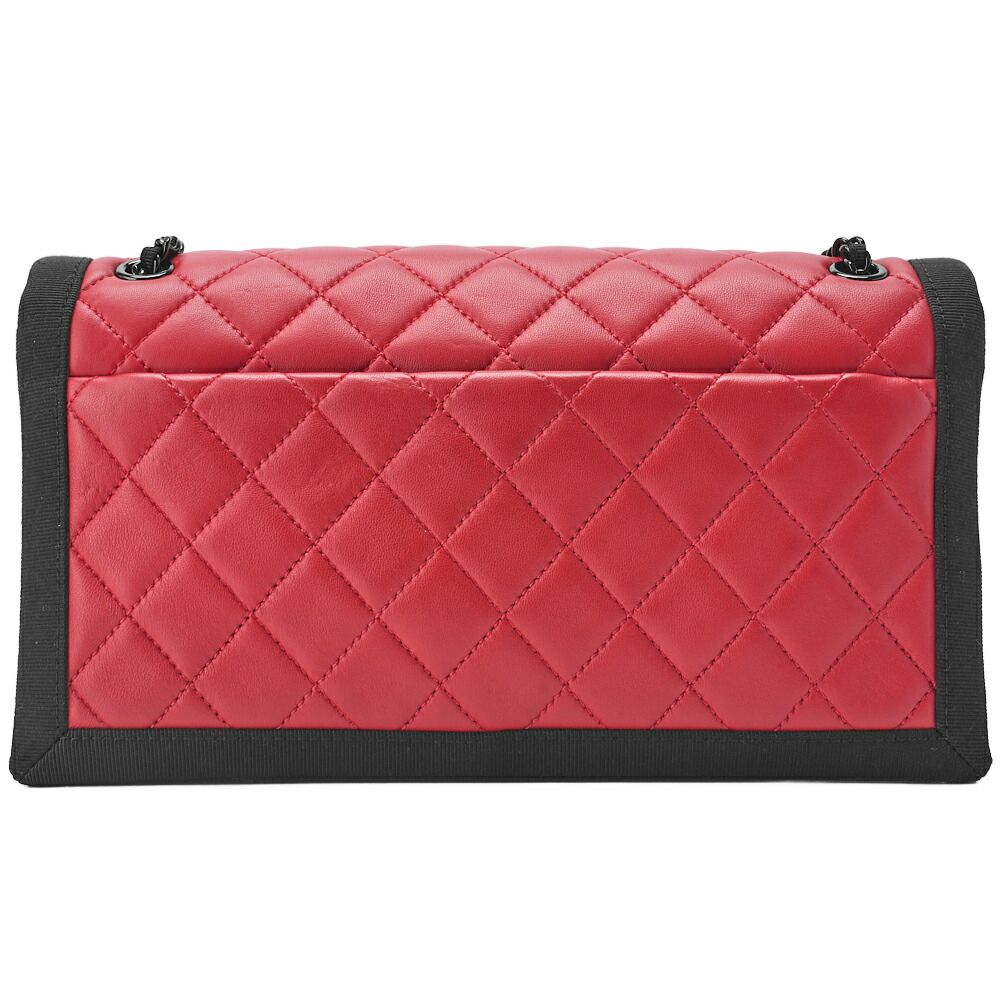 Chanel Matelasse Chain Shoulder Lambskin And Nylon Red And Black (black