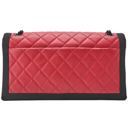 Chanel Matelasse Chain Shoulder Lambskin And Nylon Red And Black (black