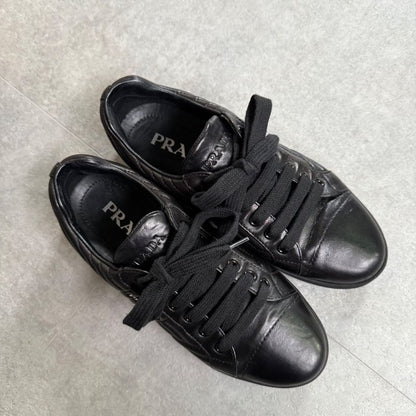 Prada Quilted Leather Logo Sneakers 36 Women's Black Silver 23cm (9.06in)