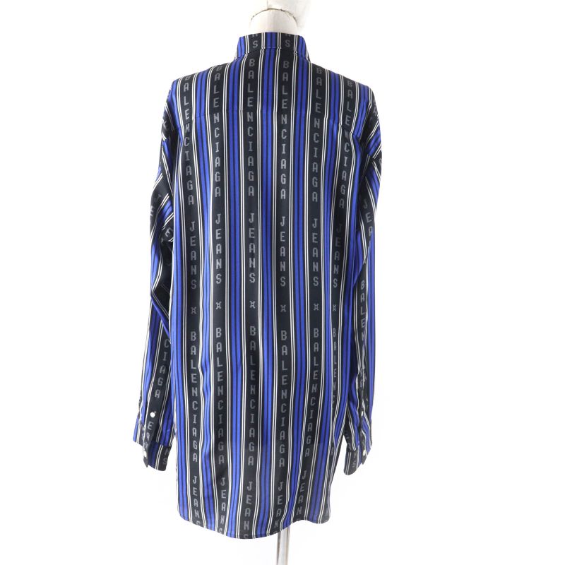 Balenciaga 20SS 658956 Striped Logo With Logo Button Oversized Long Sleeve