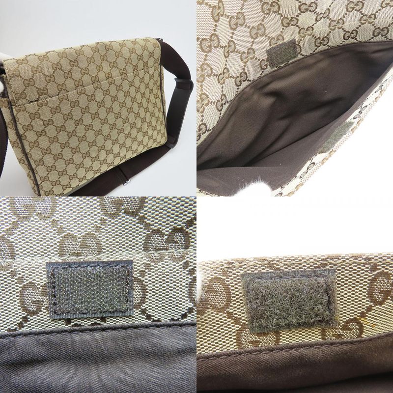 Gucci Shoulder Bag 146236 GG Canvas Leather Beige Brown Silver Hardware