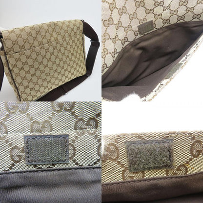 Gucci Shoulder Bag 146236 GG Canvas Leather Beige Brown Silver Hardware