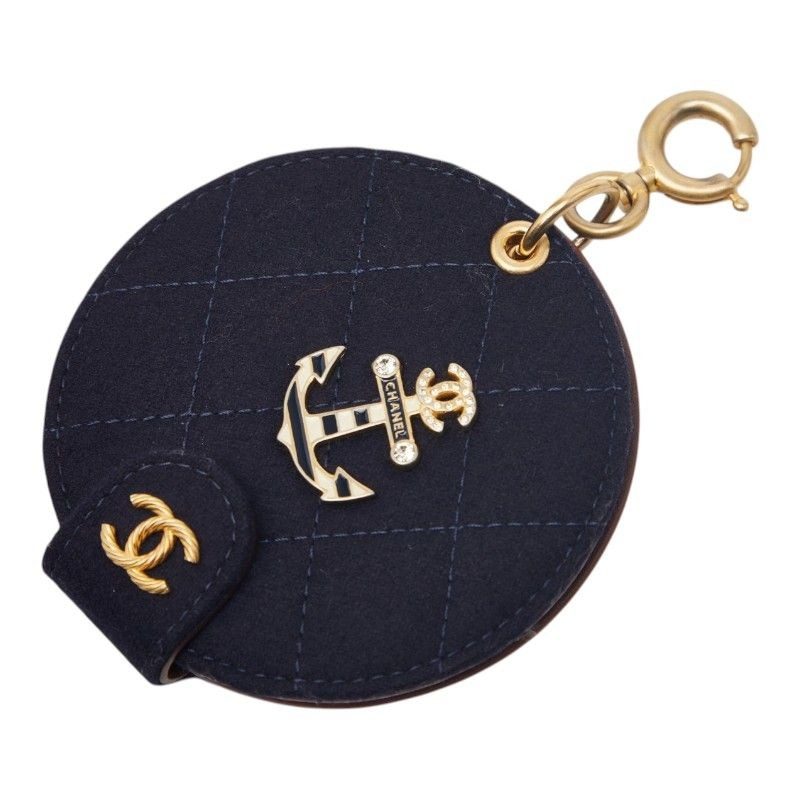 Chanel CC Logo Paris Hamburg Mirror Charm Navy Wool