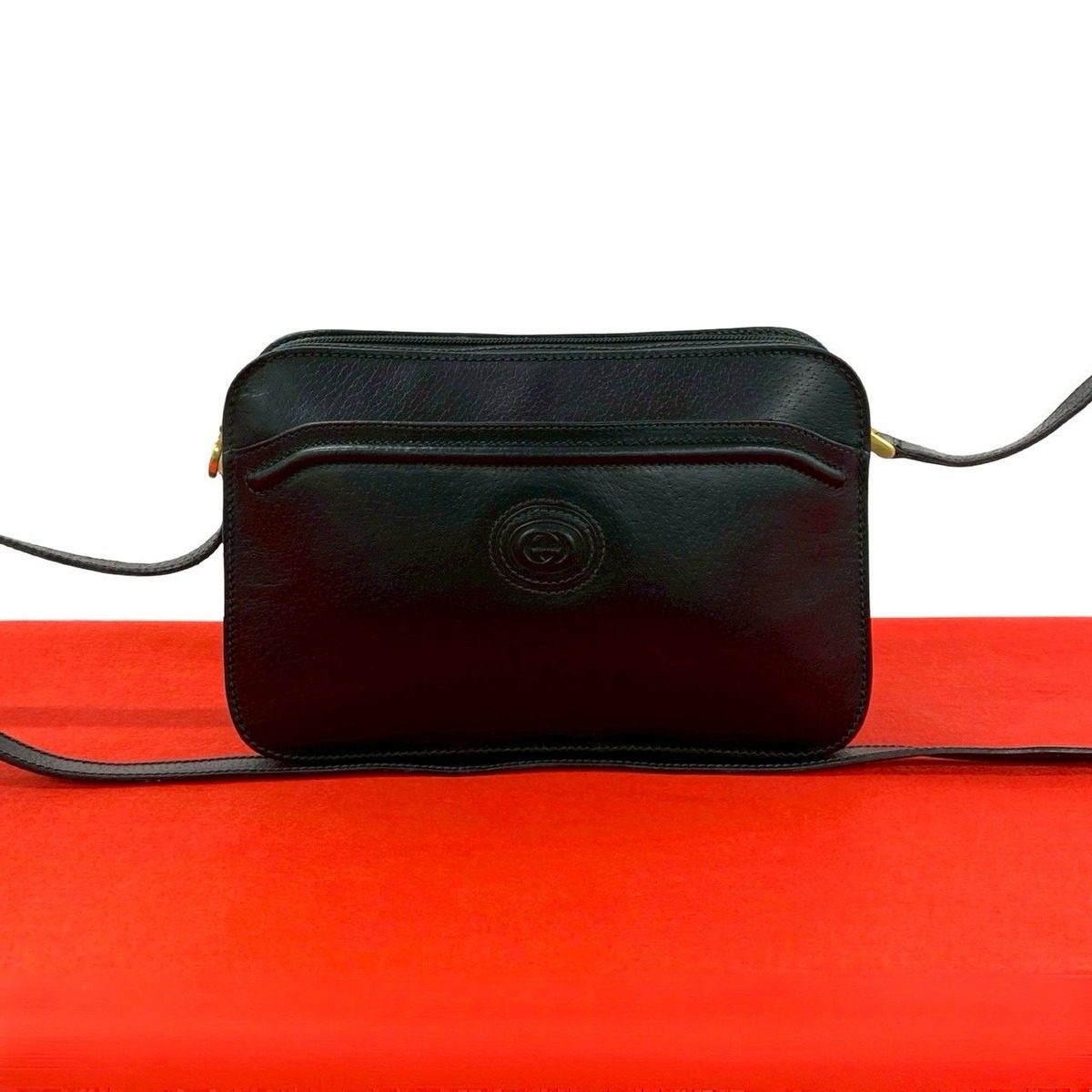 Gucci Vintage GG Logo Leather Mini Shoulder Bag Pochette Crossbody Black