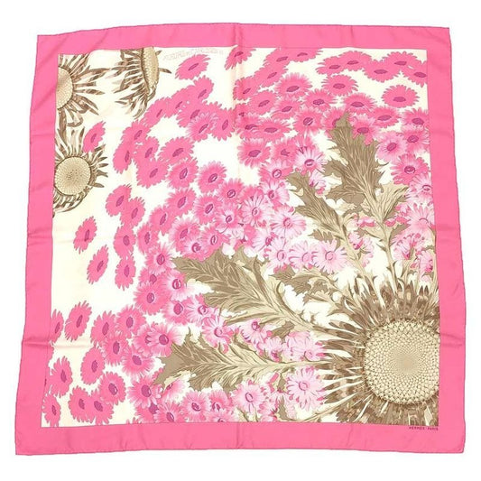 Hermes Scarf Carre 90 Fleurs Et Carlines II Bouquet Of Sunflowers Pink