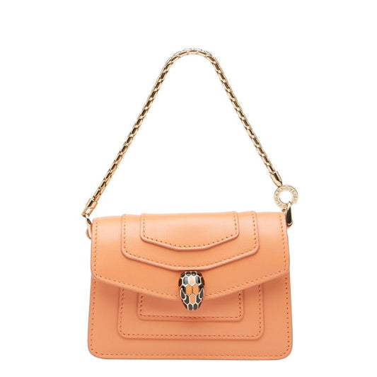 Bulgari Serpenti Forever Bag Charm Pouch Orange Leather Women's Bvlgari