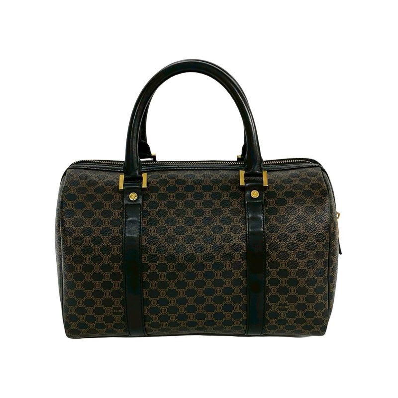Celine Vintage Macadam Blason Triomphe Pattern Leather Handbag Mini Boston Bag