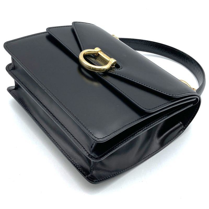 Celine Handbag Leather Vintage Black Gancini Leather Women