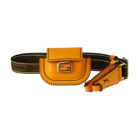 Fendi Pico Baguette Bag Pouch 7 Ar946 Calf Leather Orange Gold Hardware Earphone
