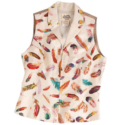 Hermes Vest Gilet Zip Up All Over Pattern Silk Vintage