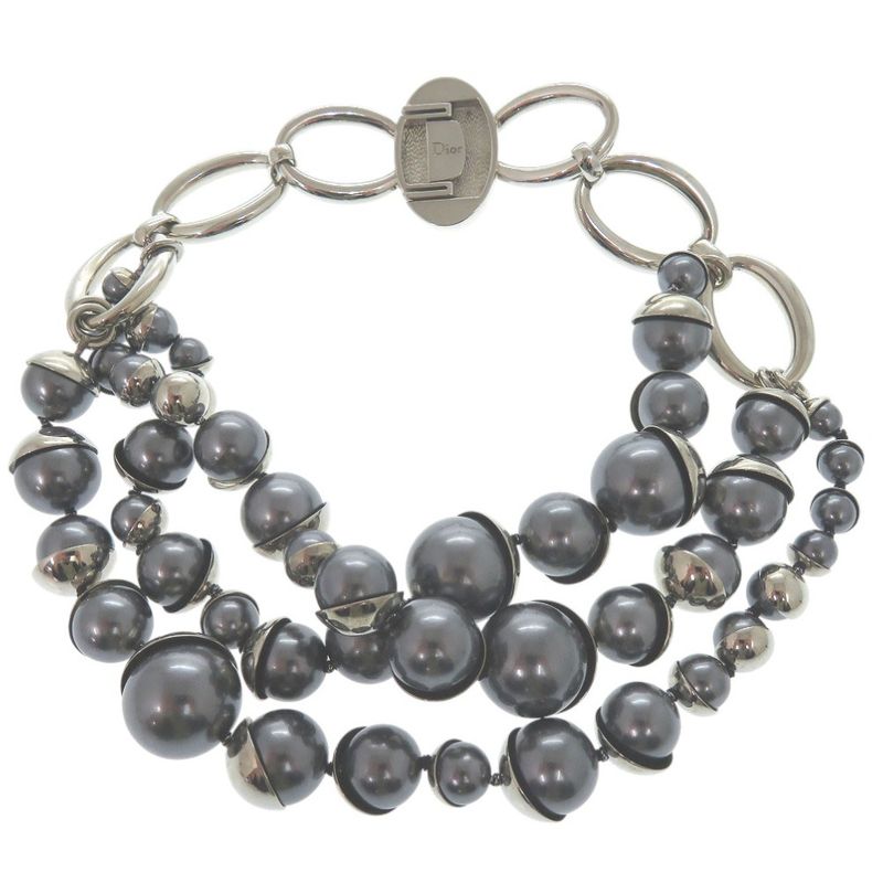 Dior Faux Pearl Necklace Silver Choker 0989 Dior