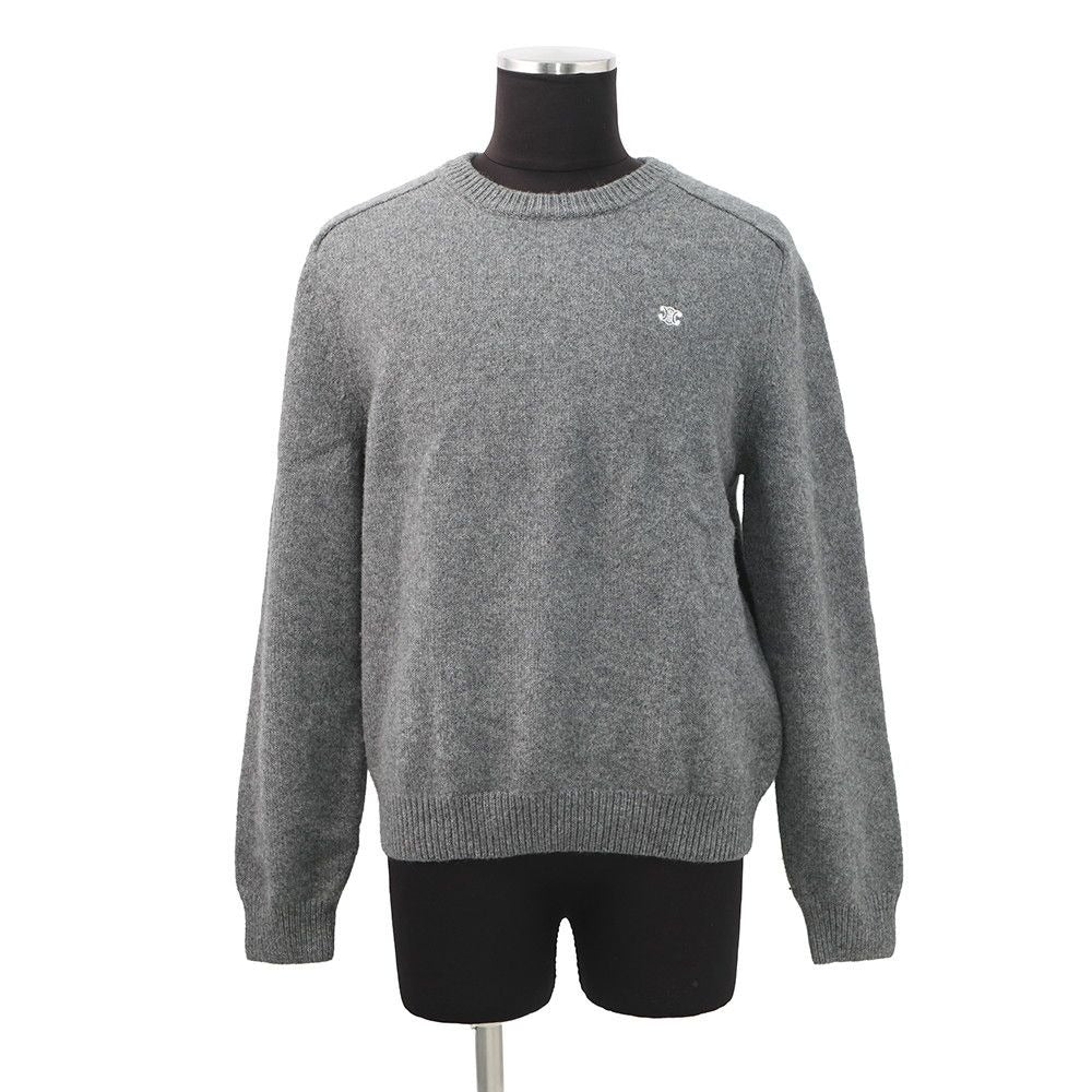 Celine Knit Triomphe Crew Neck Sweater Wool XL Top Grayoff White