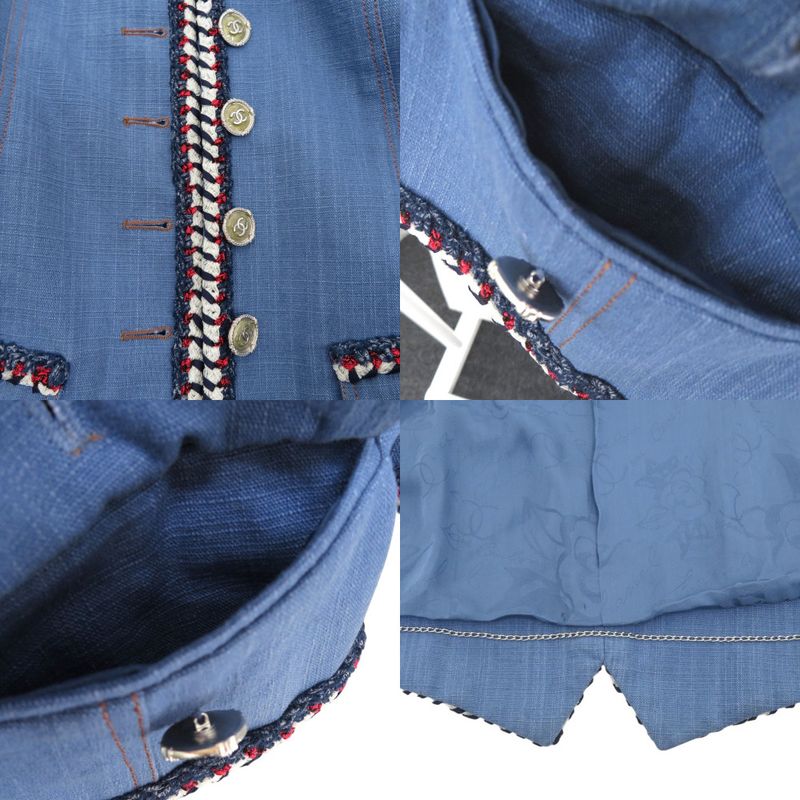 Chanel Collarless Jacket Coco Mark Denim Jacket Cotton Tricolor 1371 Chanel