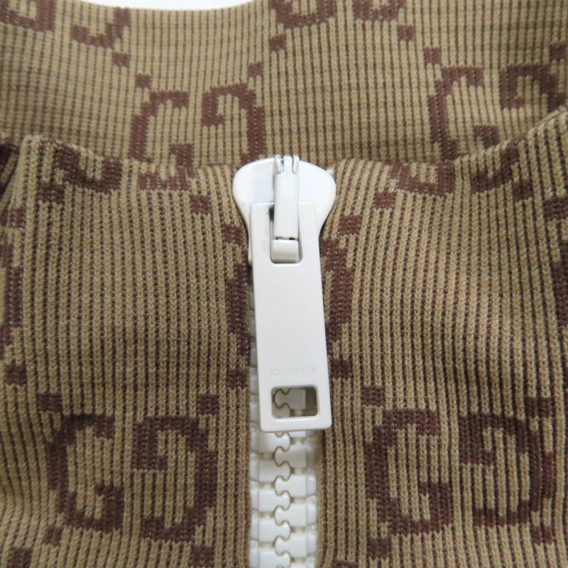 Gucci 23SS 715524 GG Pattern Half Zip Cropped Jersey Top Beige Brown M Made In