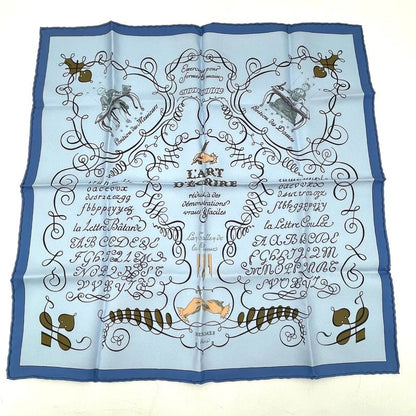 Hermes Calligraphy Art Scarf Silk Blue