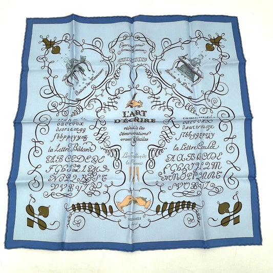 Hermes Calligraphy Art Scarf Silk Blue