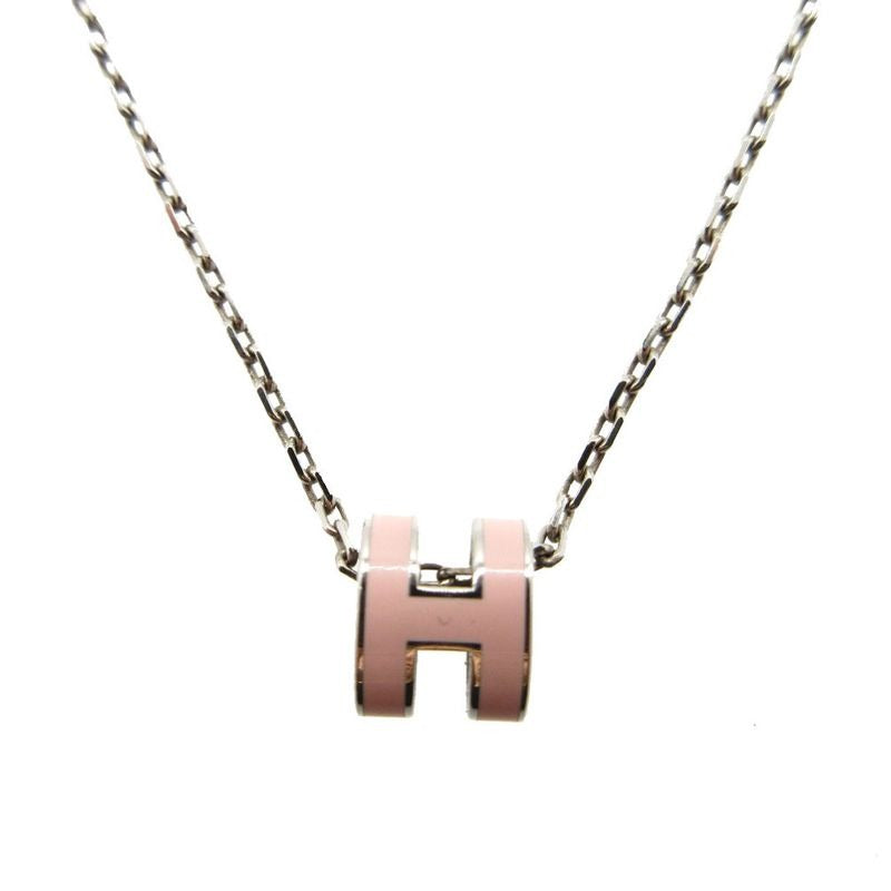 Hermes Pop Ash Mini Necklace Metal Pink Silver 1635