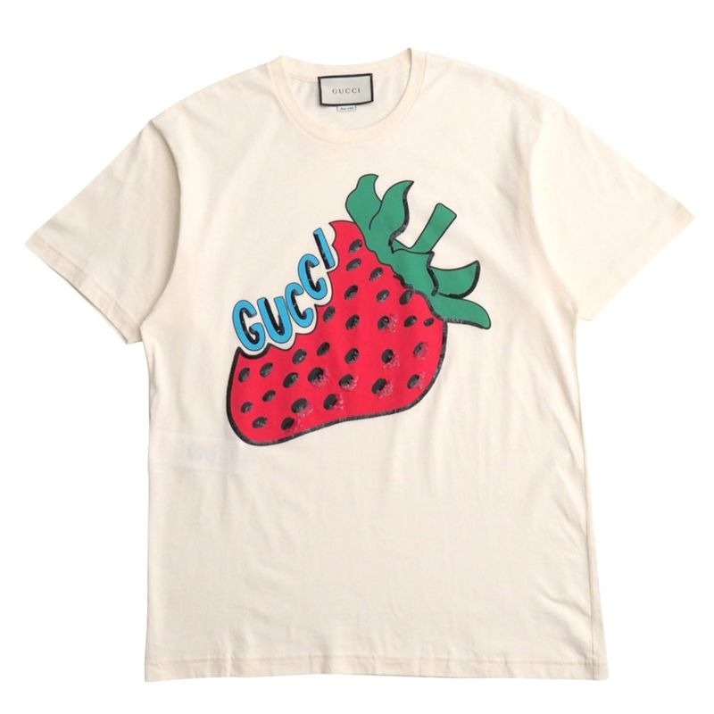 Gucci Short Sleeve T-Shirt Size XS Sequin Embellishment Strawberry Cotton Crew