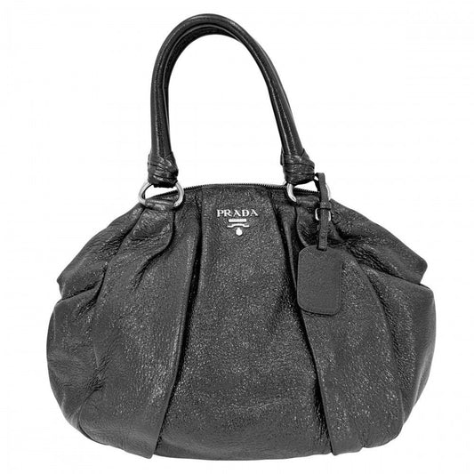 Prada Handbag Tote Shoulder Leather Black Silver