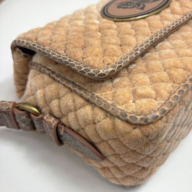 Bottega Veneta Shoulder Bag Postier Velvet Water Snake Leather Pink Beige
