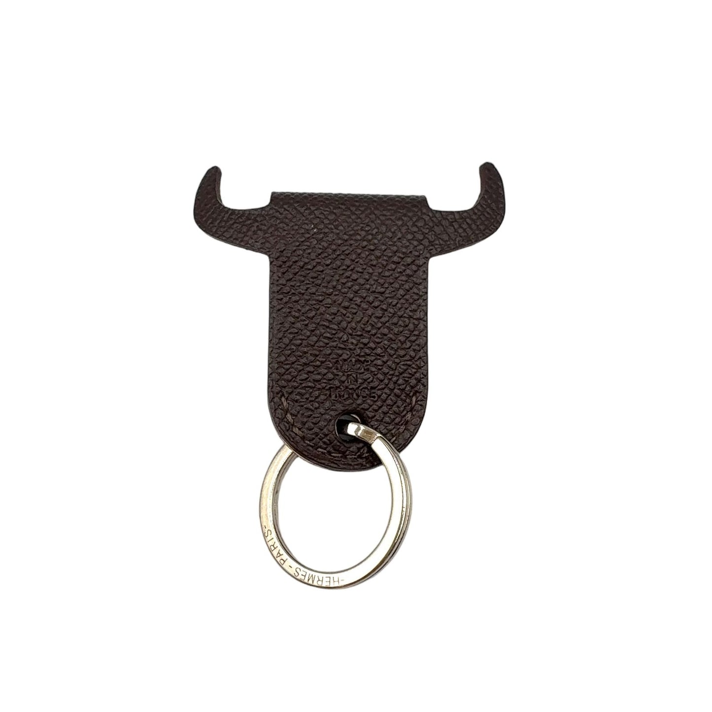 Hermes Petit Ash Porte Cles Toro Bull Key Ring Leather Metal Silver Pink Beige — view 2
