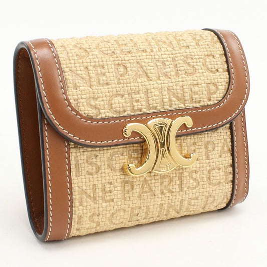 Celine Small Flap Wallet Triomphe Trifold Raffia Leather