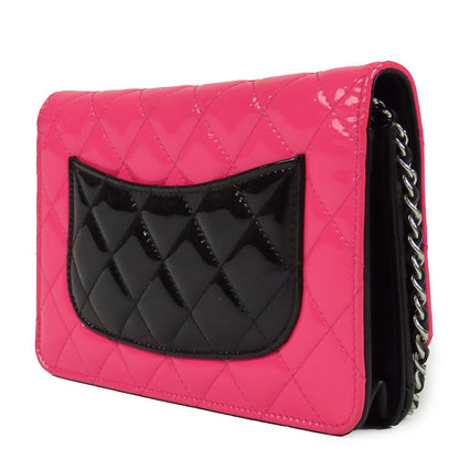 Chanel Chain Wallet Pink Black Silver Patent Leather Patent Shoulder Bag — view 2