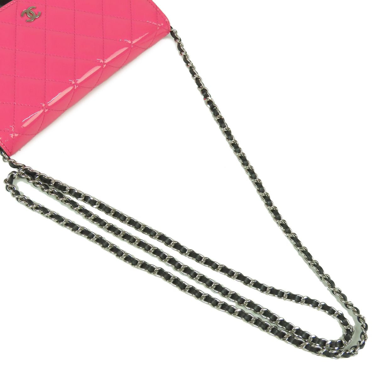 Chanel Chain Wallet Pink Black Silver Patent Leather Patent Shoulder Bag — view 4